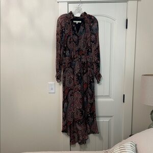 Banana Republic Red and Black Paisley Long Sleeve Dress